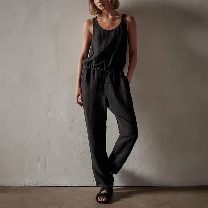 WOMEN James Perse DRESSESJUMPSUITS Sleeveless Linen Blend Jumpsuit Black