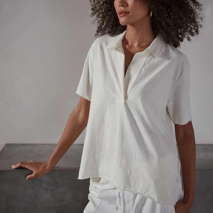 WOMEN James Perse NOVELTY TOPS High Twist Jersey Oversized Polo Everest White Pigment