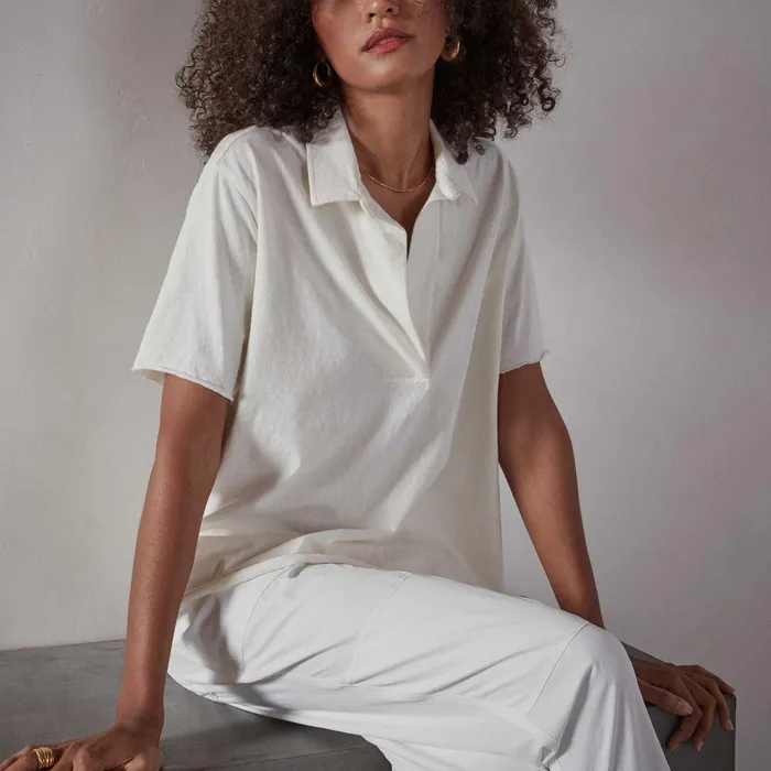 WOMEN James Perse NOVELTY TOPS High Twist Jersey Oversized Polo Everest White Pigment