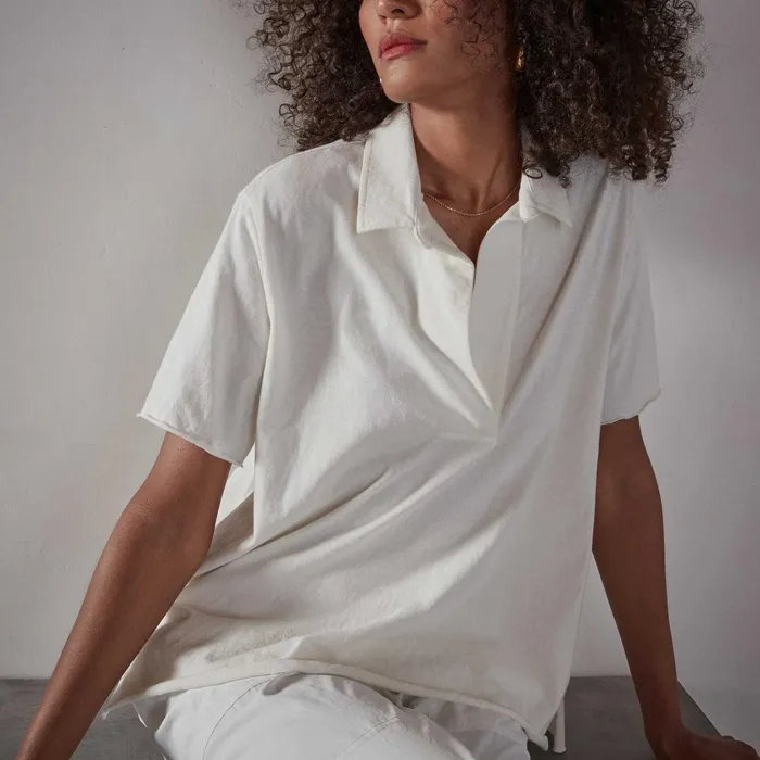 WOMEN James Perse NOVELTY TOPS High Twist Jersey Oversized Polo Everest White Pigment