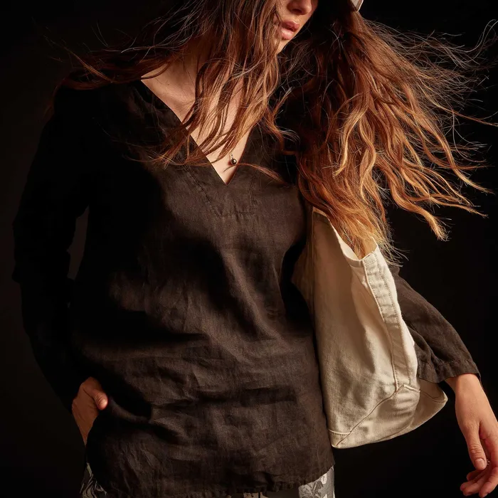 WOMEN James Perse NOVELTY TOPS Open Collar Linen Shirt Black