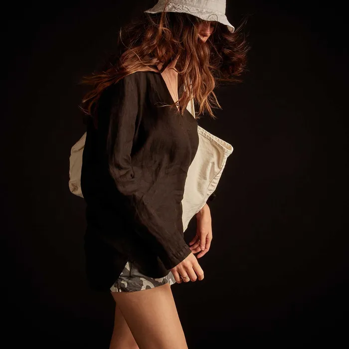 WOMEN James Perse NOVELTY TOPS Open Collar Linen Shirt Black