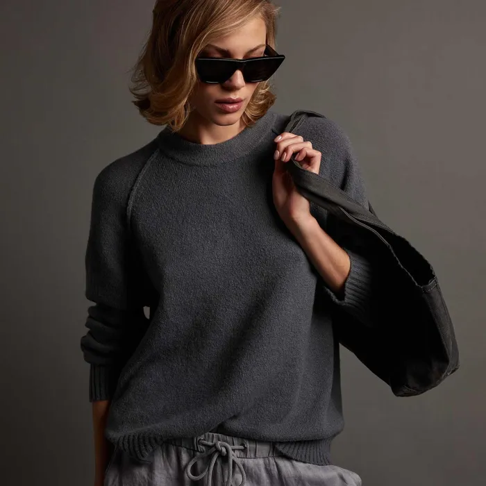 WOMEN James Perse SWEATERS Cotton Cashmere Blend Pullover Flint