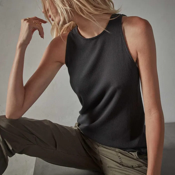 WOMEN James Perse TANKS Clean Cut Away Ribbed Tank True Black