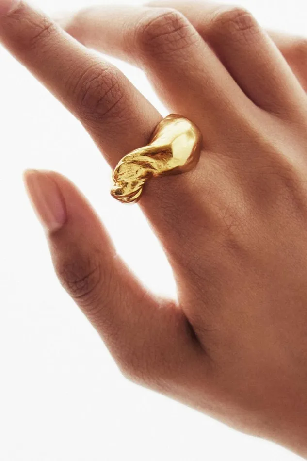 Women Jewellery Desigual Zalio Gold Plated Organic Shape Ring