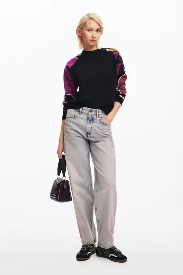 Women Jumpers Desigual Sweater With Floral Sleeves