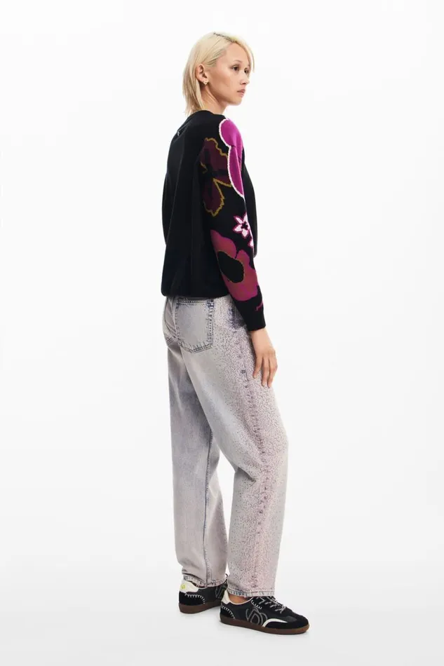 Women Jumpers Desigual Sweater With Floral Sleeves