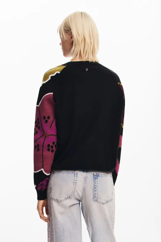 Women Jumpers Desigual Sweater With Floral Sleeves