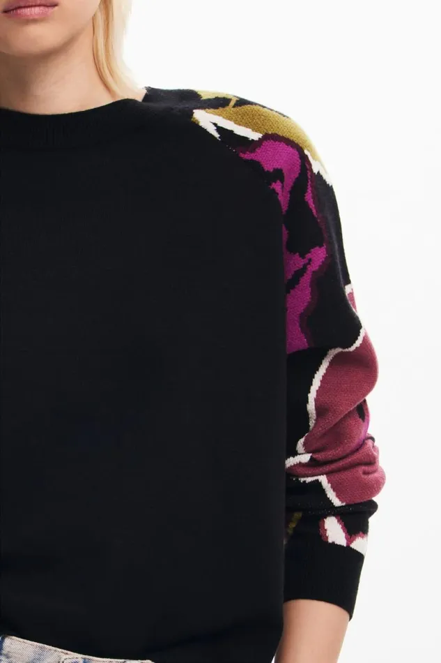 Women Jumpers Desigual Sweater With Floral Sleeves