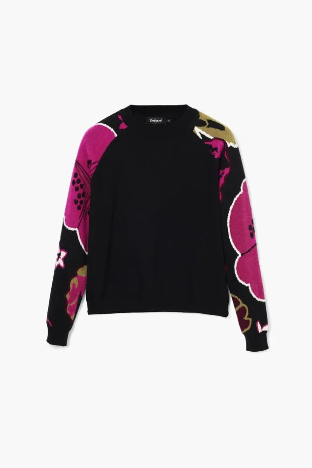 Women Jumpers Desigual Sweater With Floral Sleeves