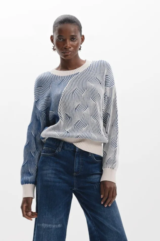 Women Jumpers Desigual Twotone Knit Sweater