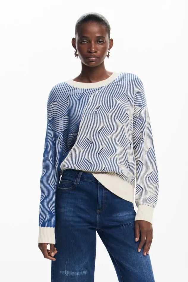 Women Jumpers Desigual Twotone Knit Sweater