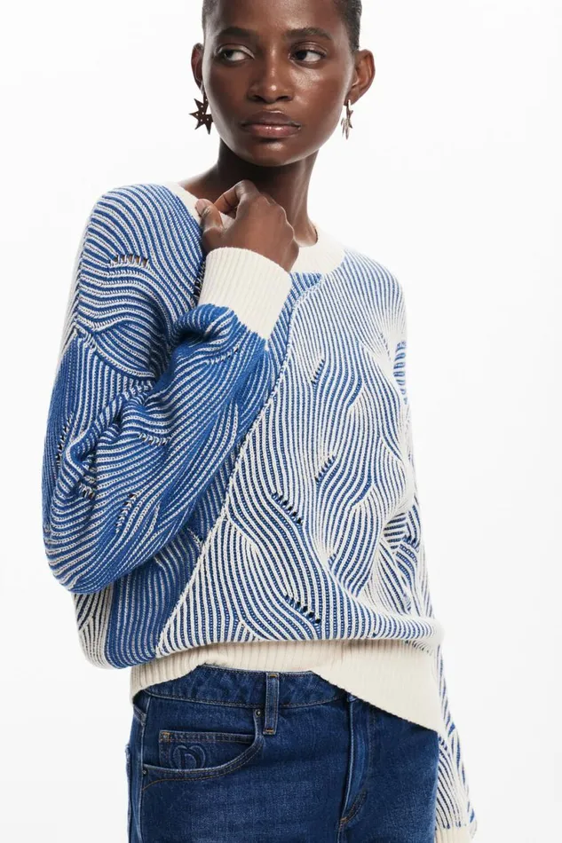 Women Jumpers Desigual Twotone Knit Sweater