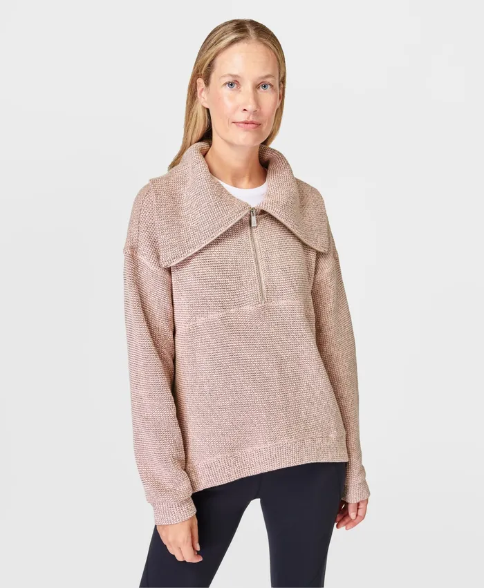 Women Jumpers Hoodies Sweaty Betty Restful Boucle Half Zip Sweatshirt Soft Pink
