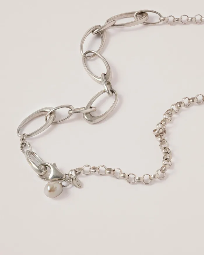 Women Keshi Pearl Chain Necklace Silver YMC Jewellery