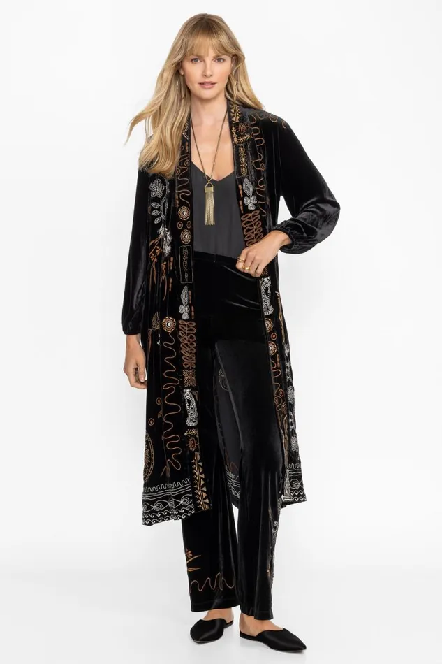 Women Kimonos Johnny Was VELVET BISHOP SLEEVE KIMONO COAT Black