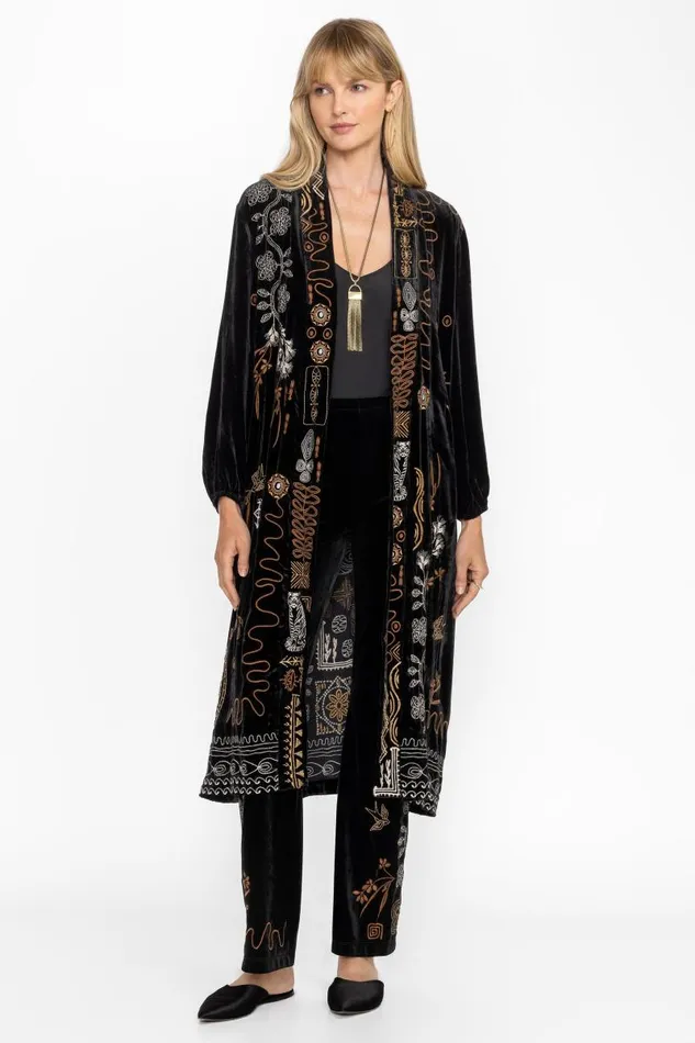 Women Kimonos Johnny Was VELVET BISHOP SLEEVE KIMONO COAT Black Women Kimonos Johnny Was VELVET BISHOP SLEEVE KIMONO COAT Black
