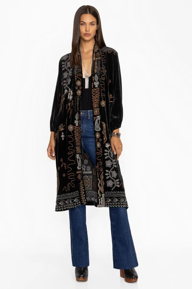 Women Kimonos Johnny Was VELVET BISHOP SLEEVE KIMONO COAT Black Women Kimonos Johnny Was VELVET BISHOP SLEEVE KIMONO COAT Black
