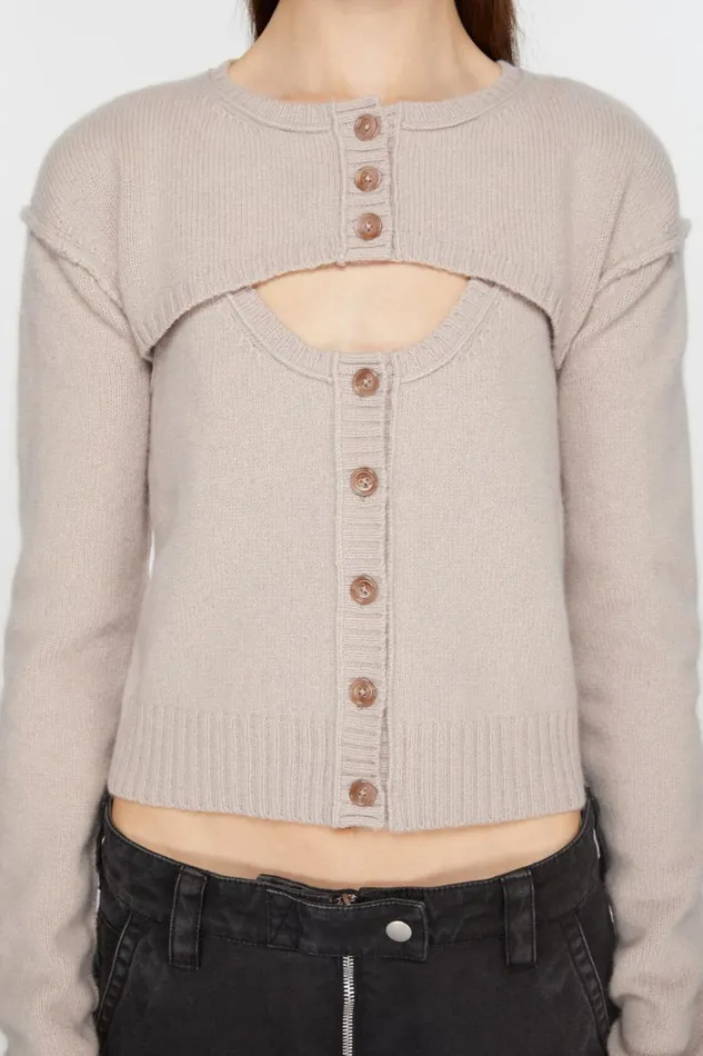Women Knit Tank Top Cardigan Set Sand Beige Acne Studios Knitwear