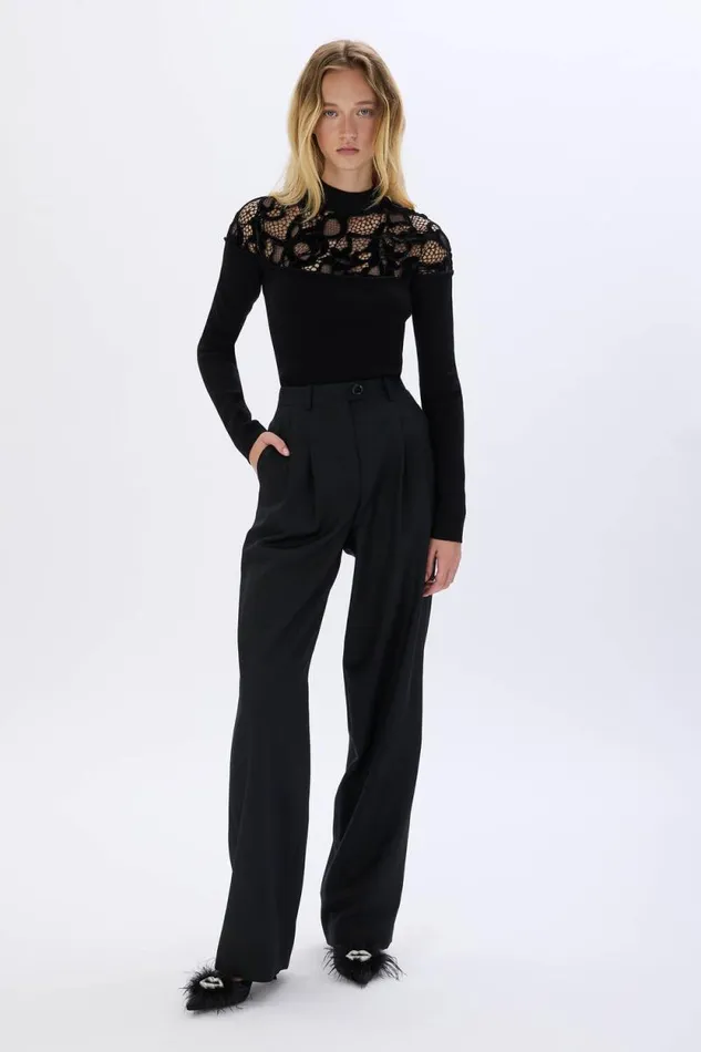 Women Knitted Velvet And Lace Sweater Black Black Sonia Rykiel Sweaters