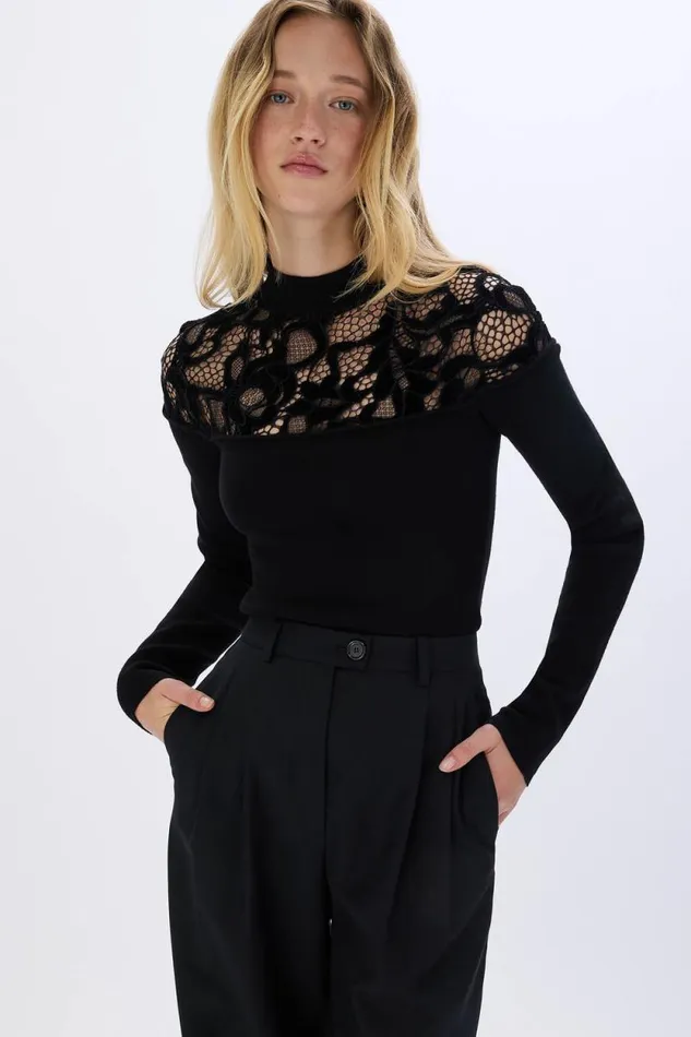 Women Knitted Velvet And Lace Sweater Black Black Sonia Rykiel Sweaters