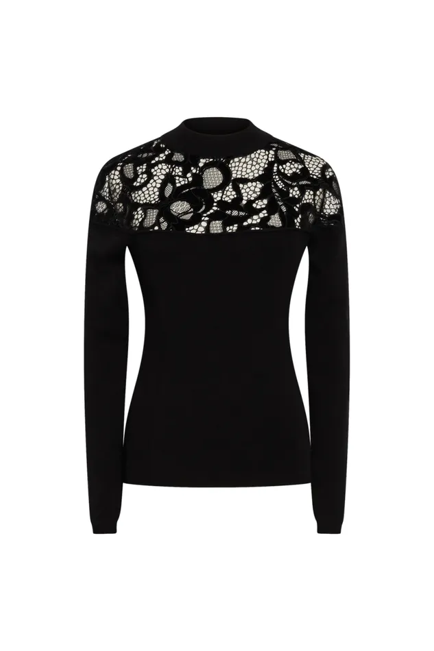Women Knitted Velvet And Lace Sweater Black Black Sonia Rykiel Sweaters