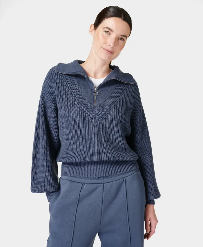 Women Knitwear Sweaty Betty Modern Collared Knitted Jumper Endless Blue