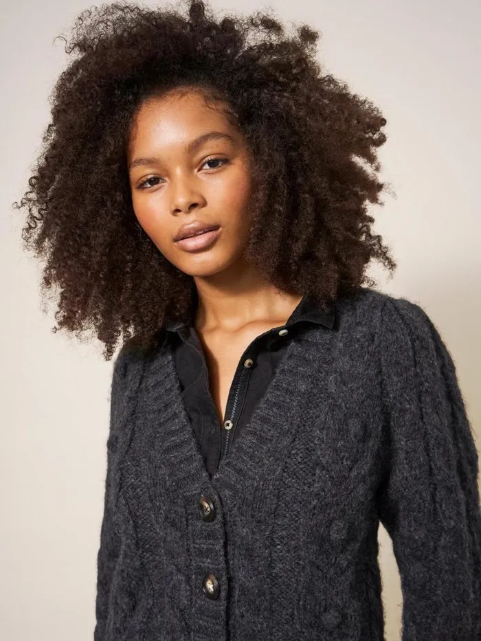 Women KNITWEAR White Stuff CABLE CARDI Dk Grey Women KNITWEAR White Stuff CABLE CARDI Dk Grey
