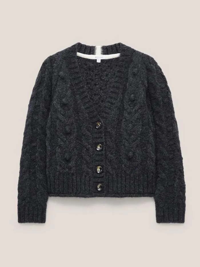 Women KNITWEAR White Stuff CABLE CARDI Dk Grey Women KNITWEAR White Stuff CABLE CARDI Dk Grey