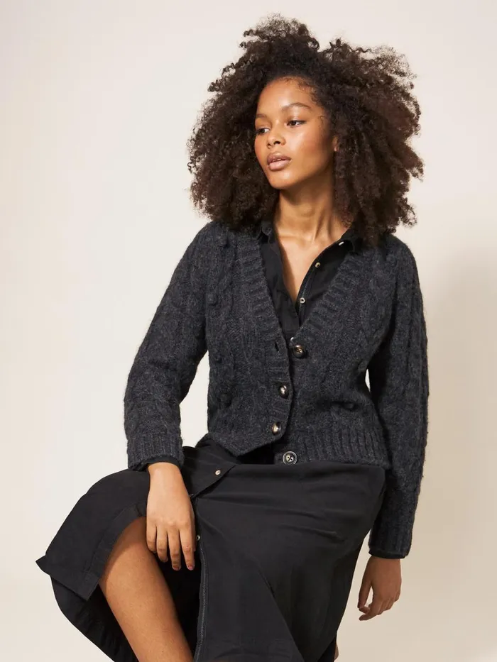 Women KNITWEAR White Stuff CABLE CARDI Dk Grey Women KNITWEAR White Stuff CABLE CARDI Dk Grey