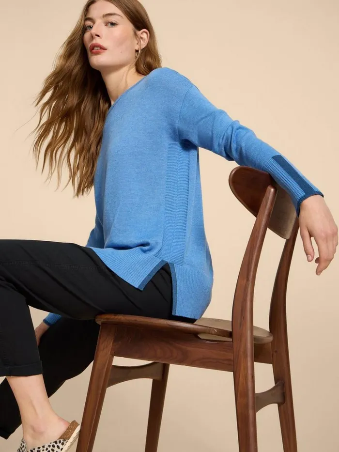 Women KNITWEAR White Stuff OLIVE CREW JUMPER Chambray Blue