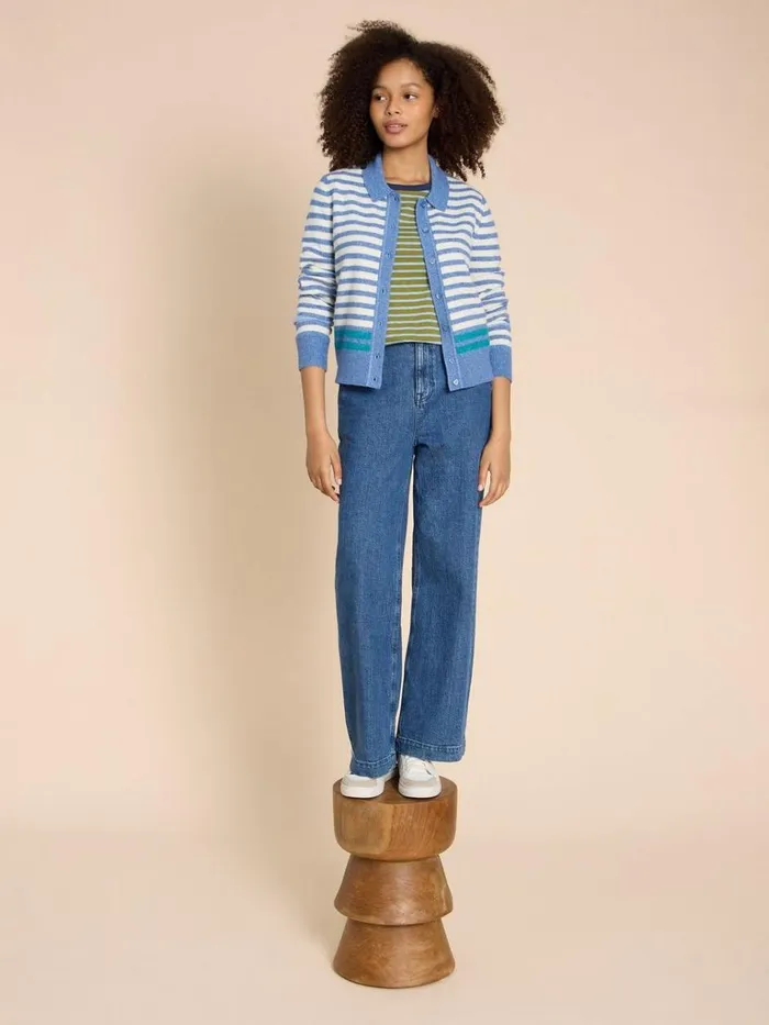 Women KNITWEAR White Stuff PEONY COLLARED CARDIGAN Blue Multi