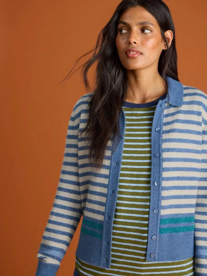 Women KNITWEAR White Stuff PEONY COLLARED CARDIGAN Blue Multi Women KNITWEAR White Stuff PEONY COLLARED CARDIGAN Blue Multi