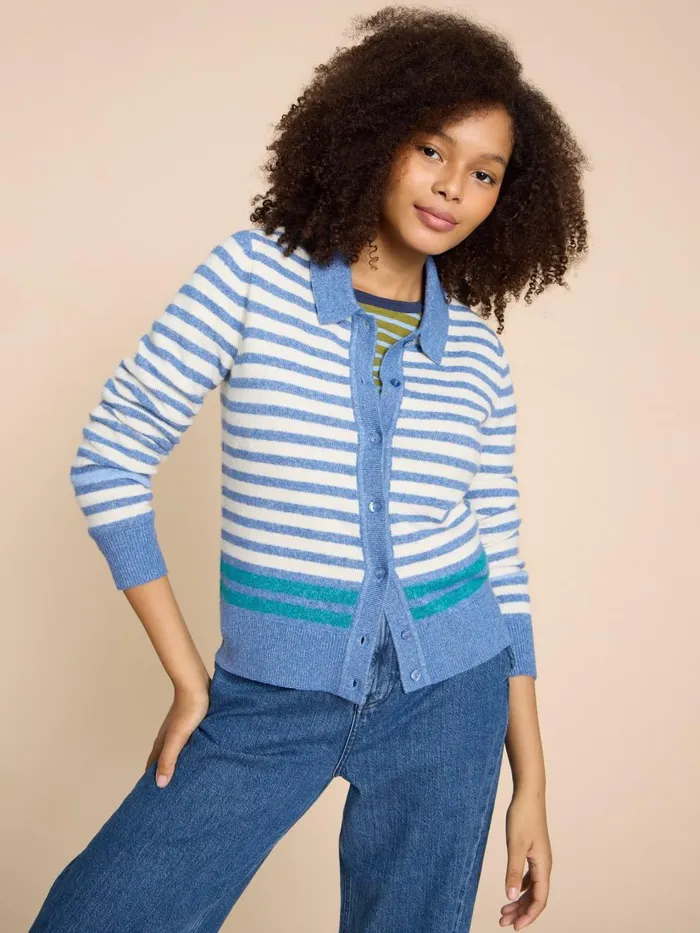 Women KNITWEAR White Stuff PEONY COLLARED CARDIGAN Blue Multi Women KNITWEAR White Stuff PEONY COLLARED CARDIGAN Blue Multi
