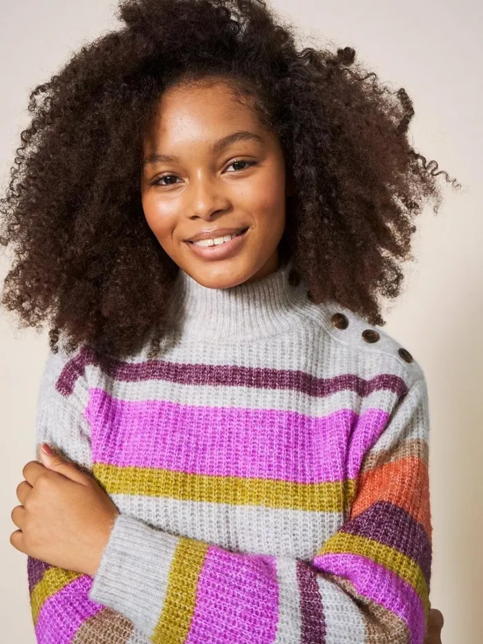 Women KNITWEAR White Stuff RAINBOW STRIPE JUMPER Natural Multi