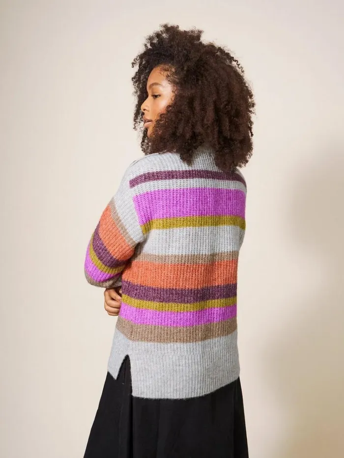 Women KNITWEAR White Stuff RAINBOW STRIPE JUMPER Natural Multi