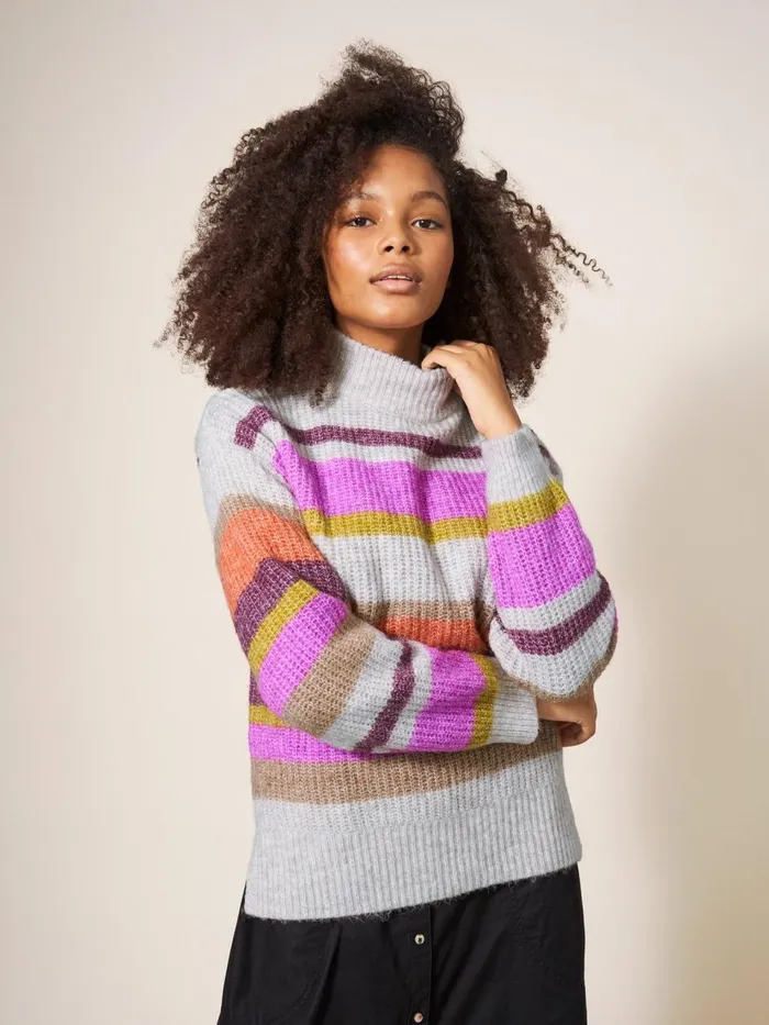 Women KNITWEAR White Stuff RAINBOW STRIPE JUMPER Natural Multi