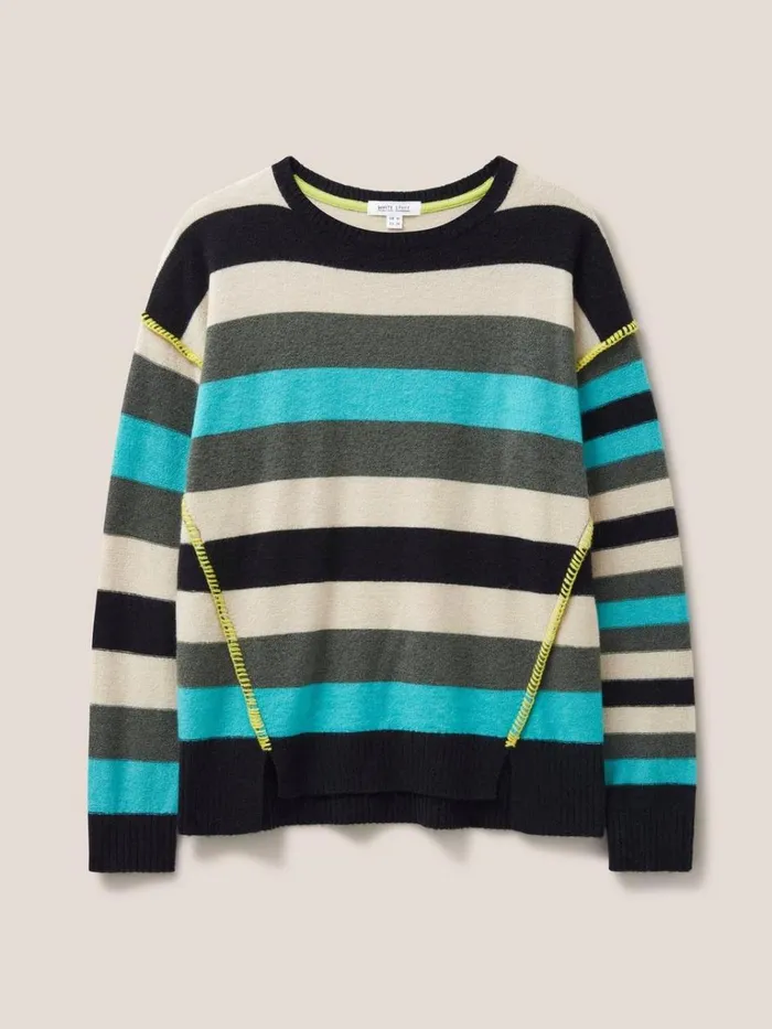 Women KNITWEAR White Stuff RIPPLE KNITTED CREW NECK JUMPER Blue Multi