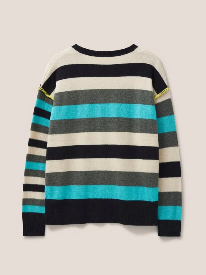 Women KNITWEAR White Stuff RIPPLE KNITTED CREW NECK JUMPER Blue Multi