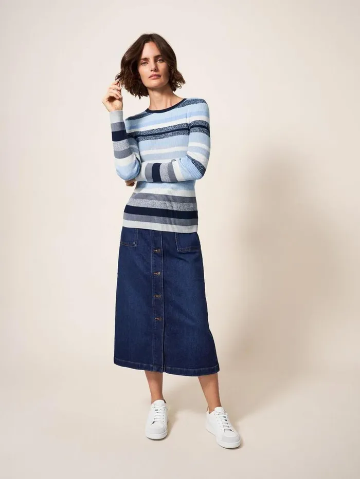 Women KNITWEAR White Stuff SKINNY RIBBED JUMPER Blue Multi