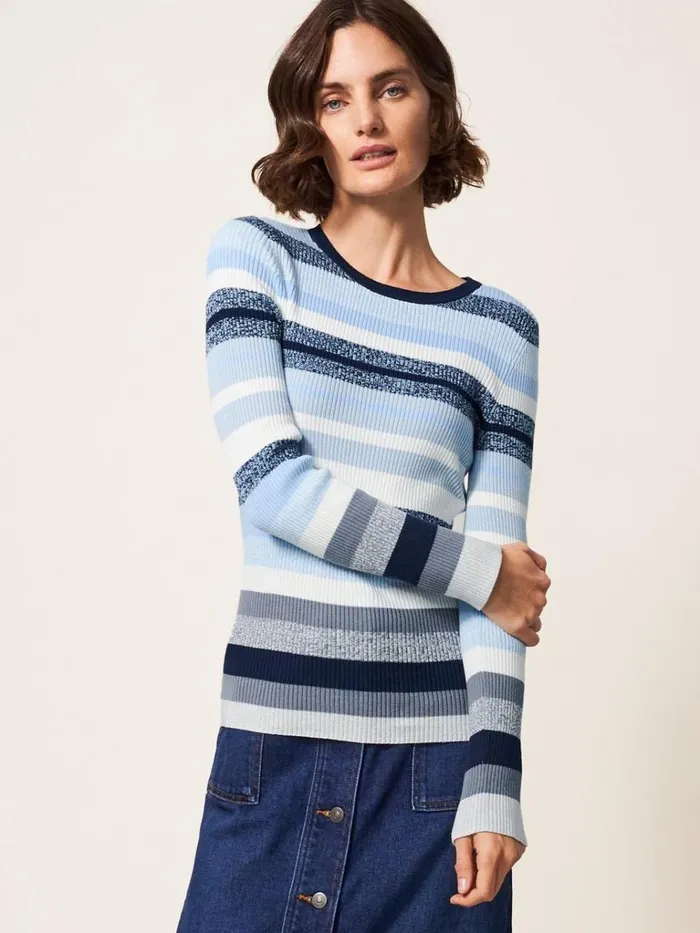 Women KNITWEAR White Stuff SKINNY RIBBED JUMPER Blue Multi