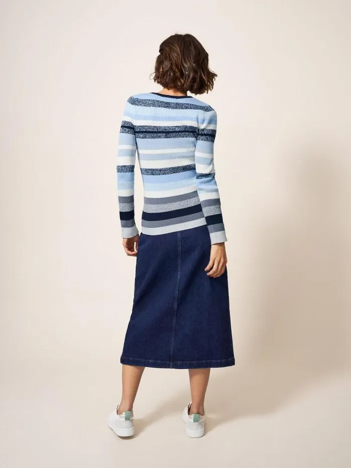 Women KNITWEAR White Stuff SKINNY RIBBED JUMPER Blue Multi