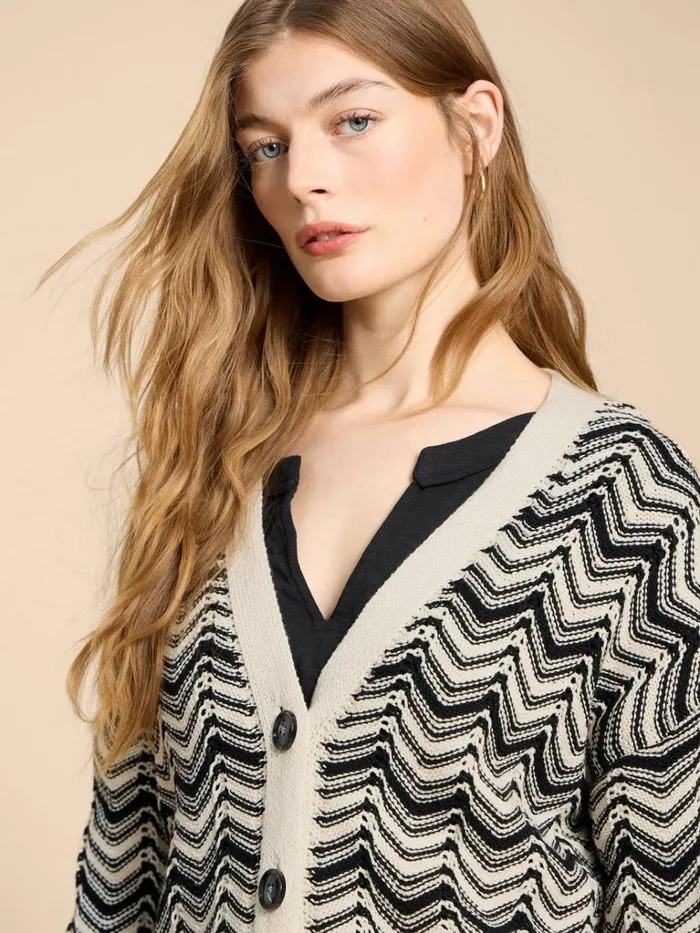 Women KNITWEAR White Stuff STELLA CHEVRON CARDI White Multi Women KNITWEAR White Stuff STELLA CHEVRON CARDI White Multi