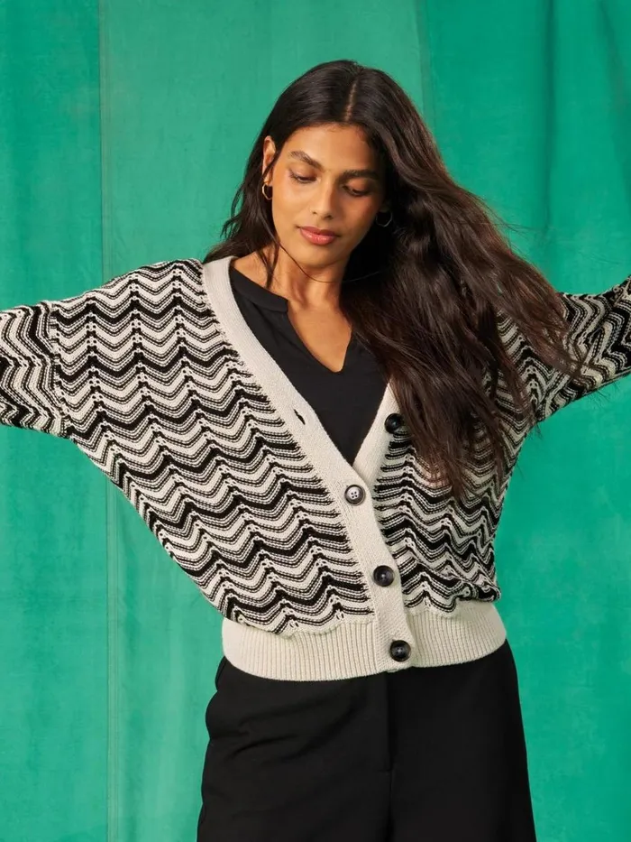 Women KNITWEAR White Stuff STELLA CHEVRON CARDI White Multi Women KNITWEAR White Stuff STELLA CHEVRON CARDI White Multi