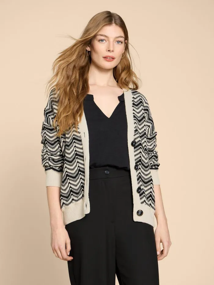Women KNITWEAR White Stuff STELLA CHEVRON CARDI White Multi Women KNITWEAR White Stuff STELLA CHEVRON CARDI White Multi