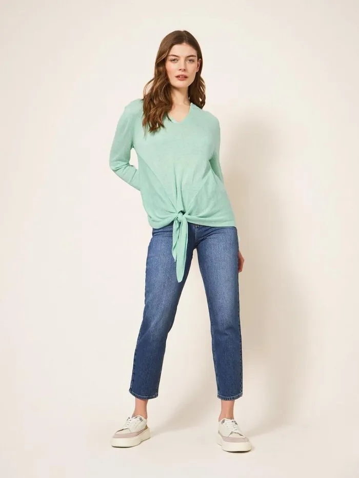Women KNITWEAR White Stuff TIE HEM JUMPER Light Teal