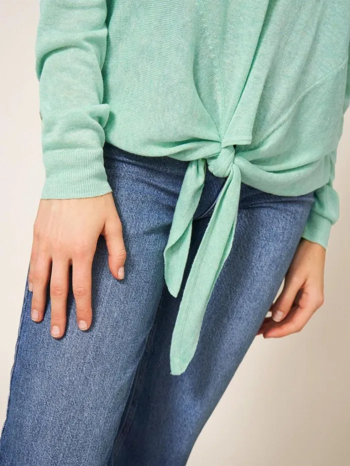 Women KNITWEAR White Stuff TIE HEM JUMPER Light Teal