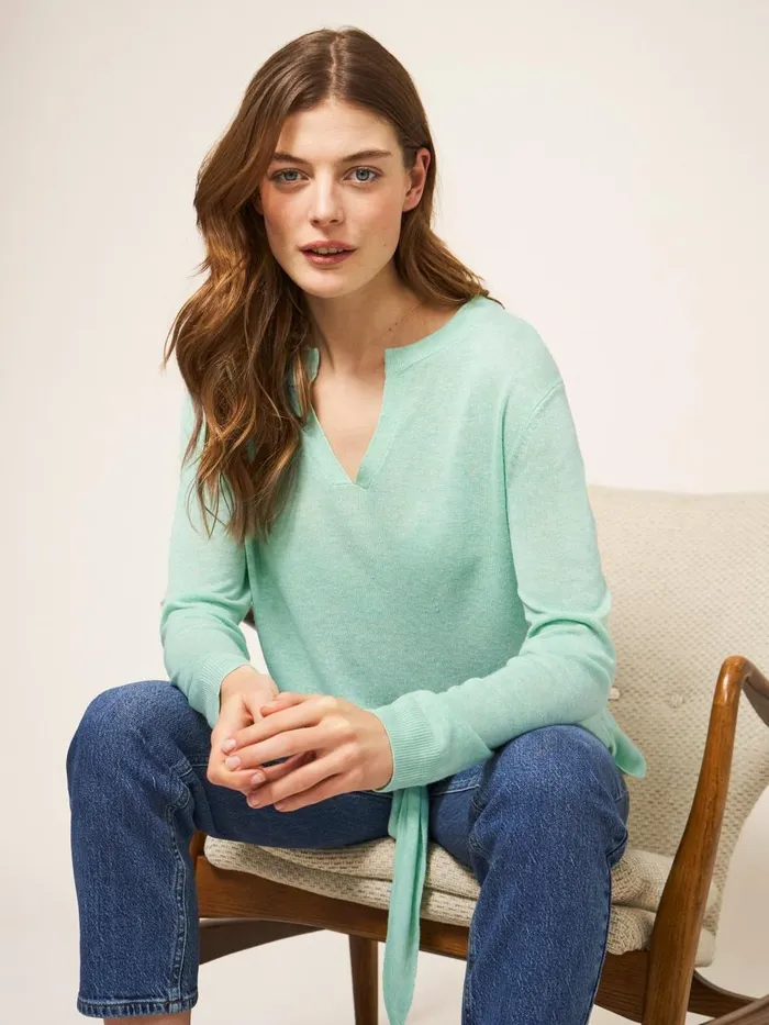 Women KNITWEAR White Stuff TIE HEM JUMPER Light Teal