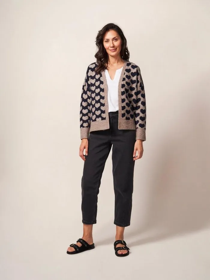 Women KNITWEAR White Stuff TONAL HEARTS CARDI Natural Multi