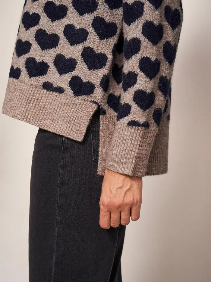 Women KNITWEAR White Stuff TONAL HEARTS CARDI Natural Multi